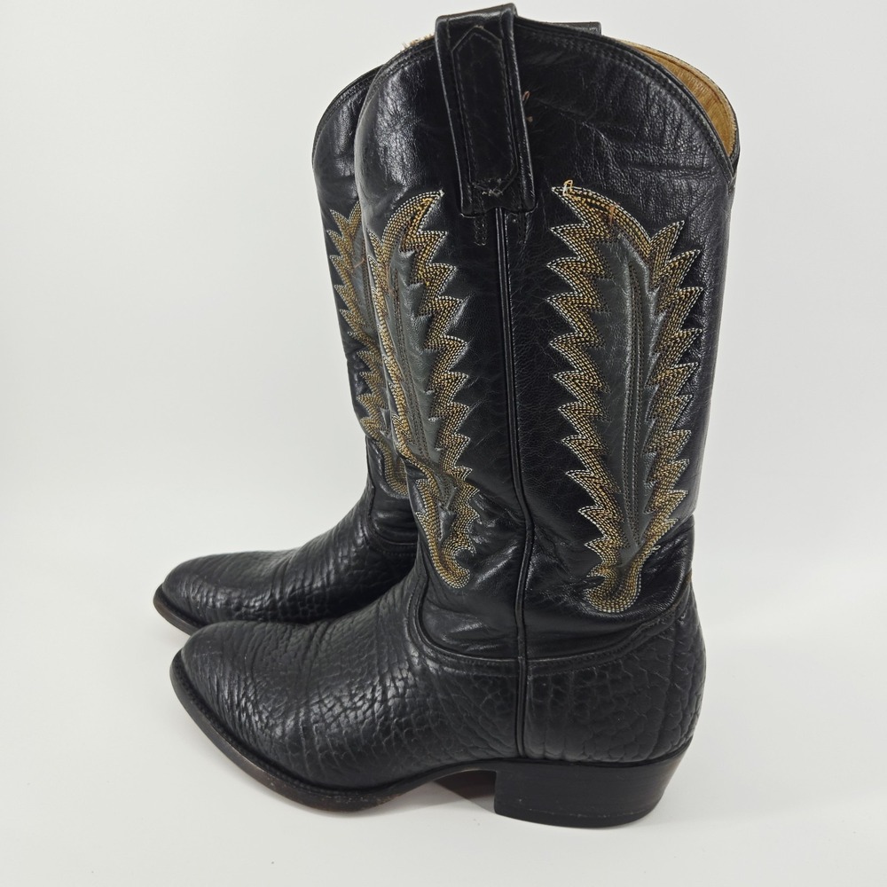 Aguila Boots Western Mens‎ 8.5 EE V-cleat Black Cowboy Bench Wing-detail Leather